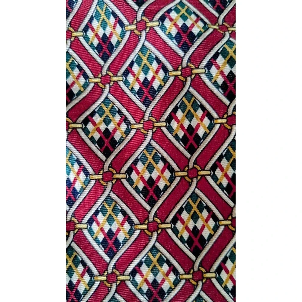 VINTAGE Paolo Gucci ITALY Men's Red Geometric Plaid Pattern Silk Neck Tie Luxury